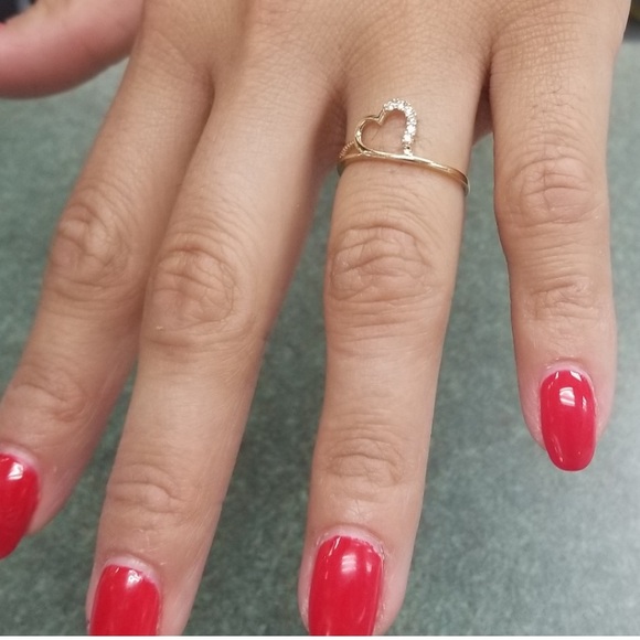 Dainty 14k White Gold Heart Band Ring Open Heart Ring - Picture 3 of 8